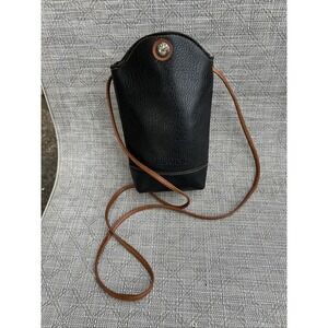 Heroing Black Pebbled Faux Leather Crossbody Bag Tan Strap Boho Small Purse